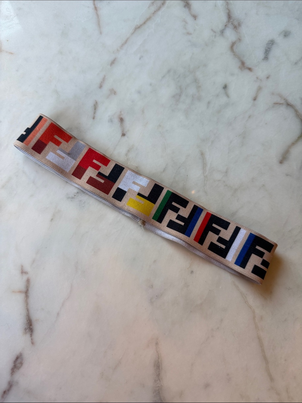 Fendi Multicolored FF Logo Elastic Band with Red Yellow Green Blue Black Accents